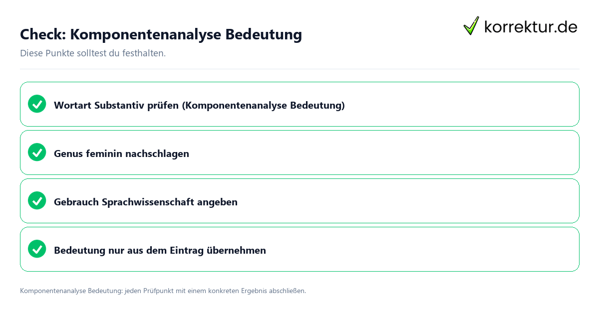 Komponentenanalyse Bedeutung mit einer themenspezifischen Checkliste