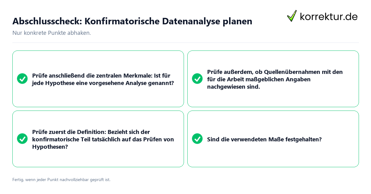 Konkreter Abschlusscheck zu Konfirmatorische Datenanalyse planen