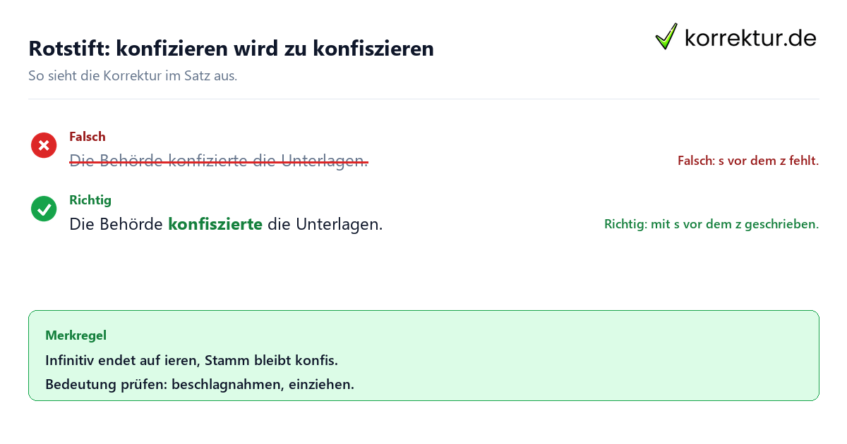 Rotstift: konfizieren wird zu konfiszieren Rotstift-Korrektur zu konfiszieren statt konfizieren