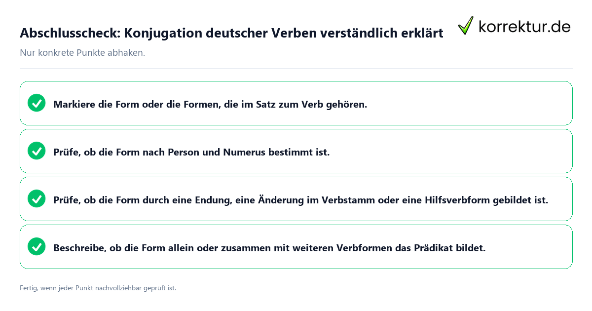 Konkreter Abschlusscheck zu Konjugation deutscher Verben verständlich erklärt