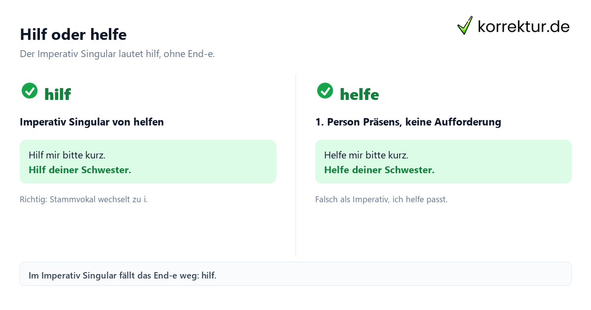 Konjugation helfen: Imperativ hilf statt helfe