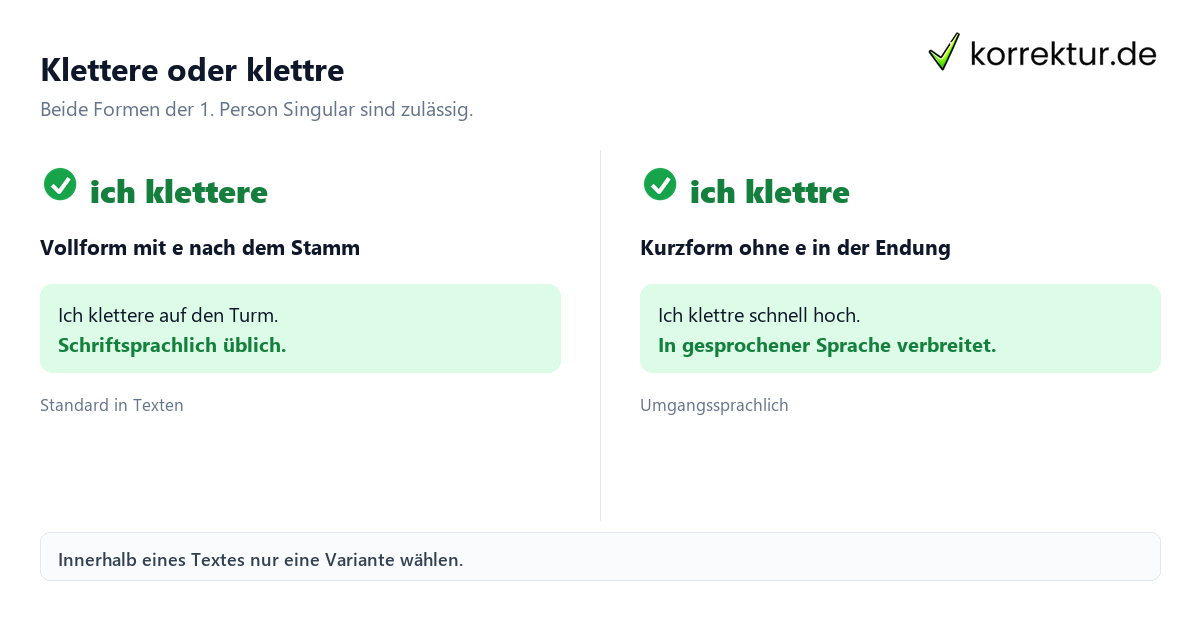 Konjugation klettern: klettere oder klettre im Vergleich