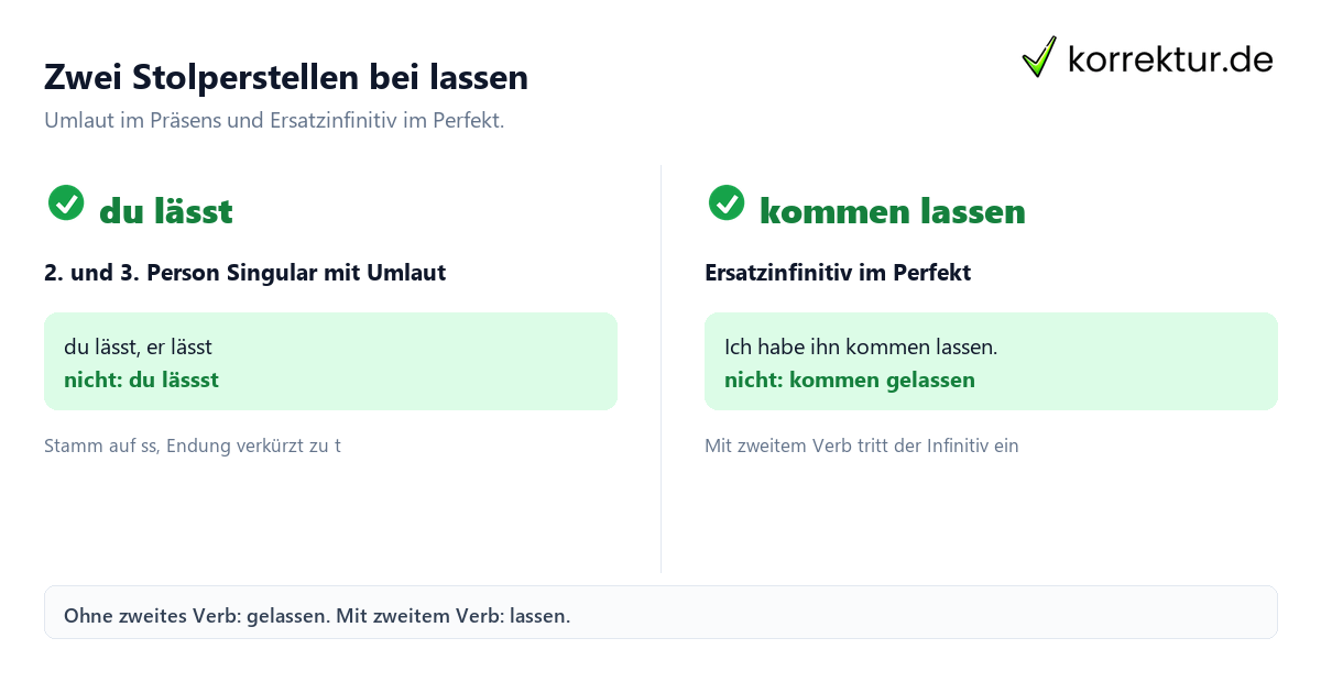 Konjugation lassen: du lässt vs. gelassen oder Ersatzinfinitiv
