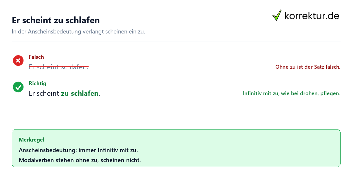 Konjugation scheinen: Infinitiv mit zu ist Pflicht