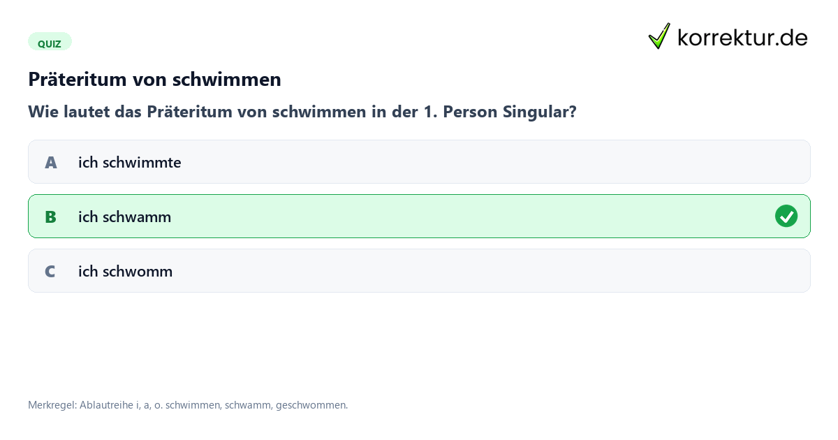 Konjugation schwimmen Quiz zum Präteritum