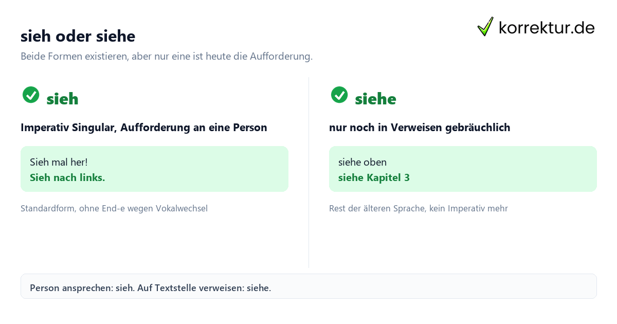 Konjugation sehen: sieh oder siehe im Imperativ