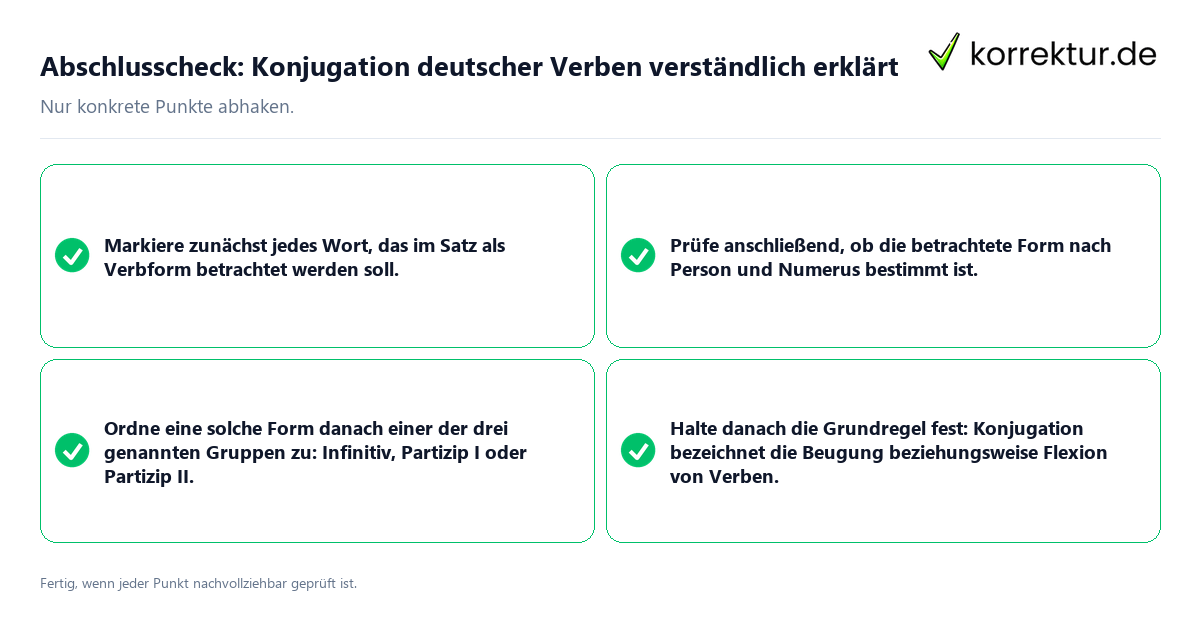 Abschlusscheck: Konjugation deutscher Verben verständlich erklärt Konkreter Abschlusscheck zu Konjugation deutscher Verben verständlich erklärt