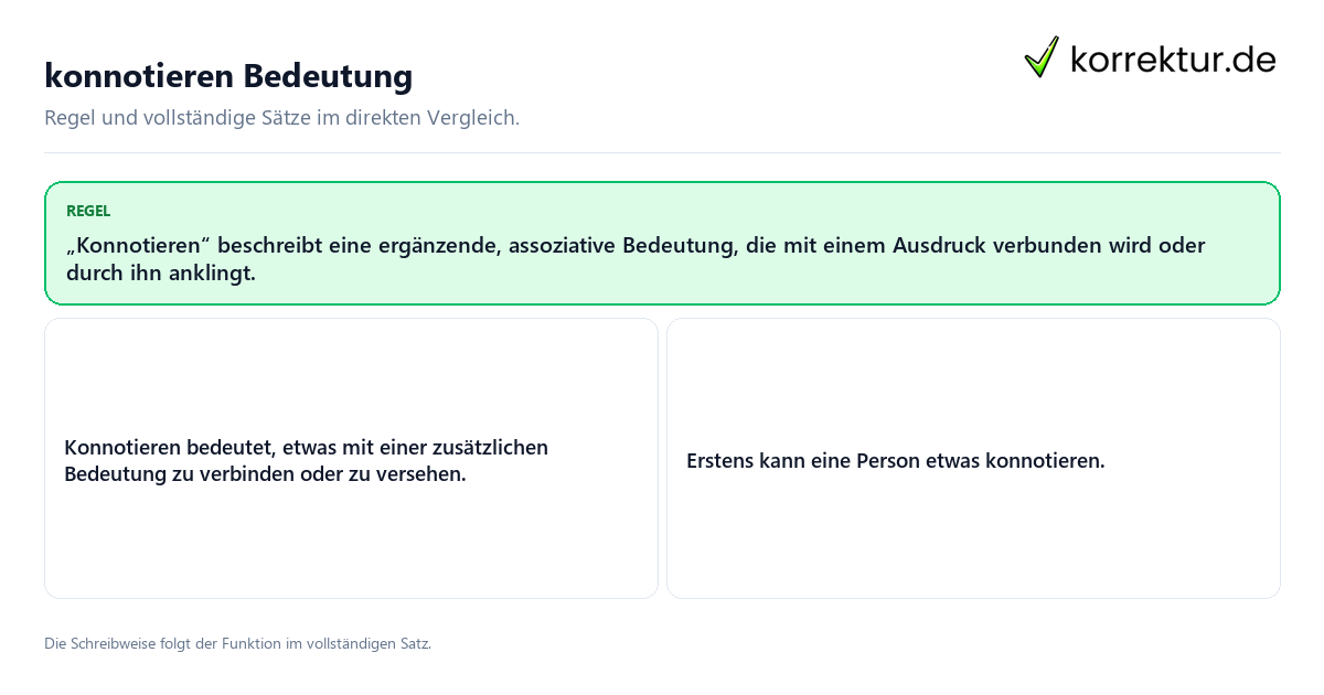 konnotieren Bedeutung Konkrete Regel und vollständige Beispielsätze zu konnotieren Bedeutung