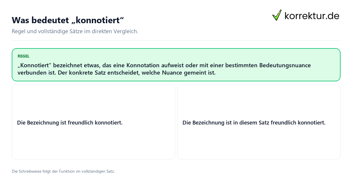 Was bedeutet „konnotiert“ Konkrete Regel und vollständige Beispielsätze zu Was bedeutet „konnotiert“