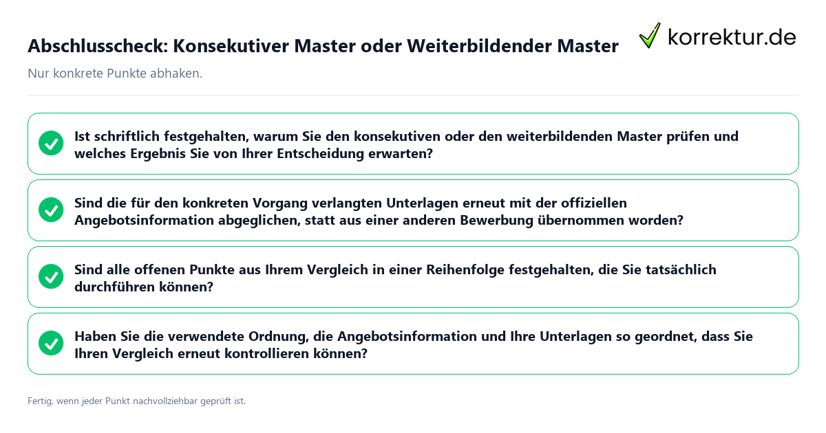 Abschlusscheck: Konsekutiver Master oder Weiterbildender Master Konkreter Abschlusscheck zu Konsekutiver Master oder Weiterbildender Master
