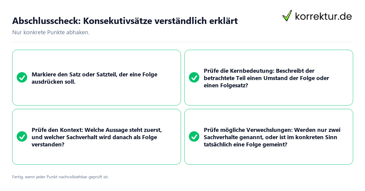 Konkreter Abschlusscheck zu Konsekutivsätze verständlich erklärt