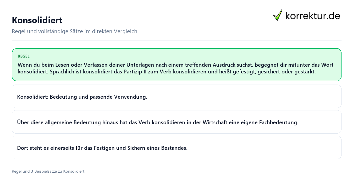 Konkrete Regel und vollständige Beispielsätze zu Konsolidiert