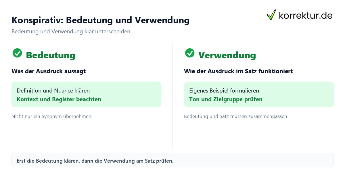 Konspirativ: Bedeutung und Verwendung mit Bedeutung und passender Verwendung im Vergleich