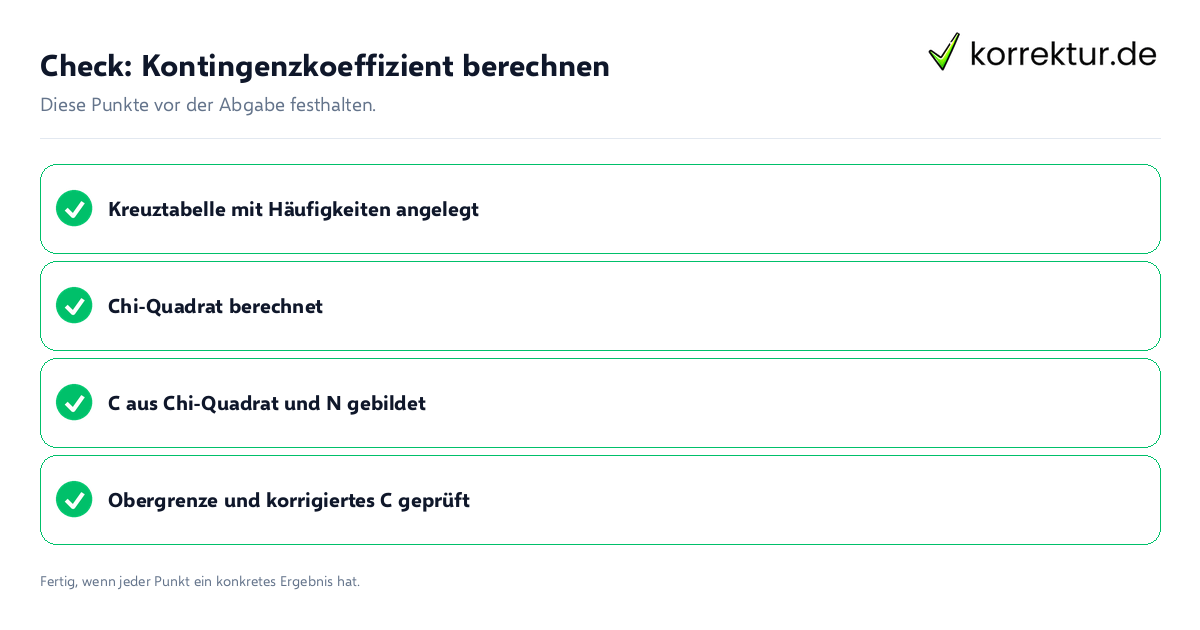 Check: Kontingenzkoeffizient berechnen Kontingenzkoeffizient berechnen: Prüfliste mit vier Punkten