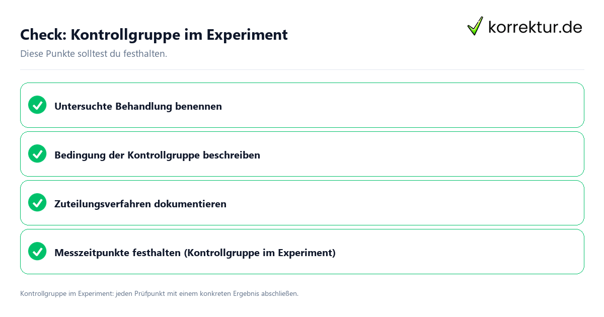 Kontrollgruppe im Experiment mit einer themenspezifischen Checkliste