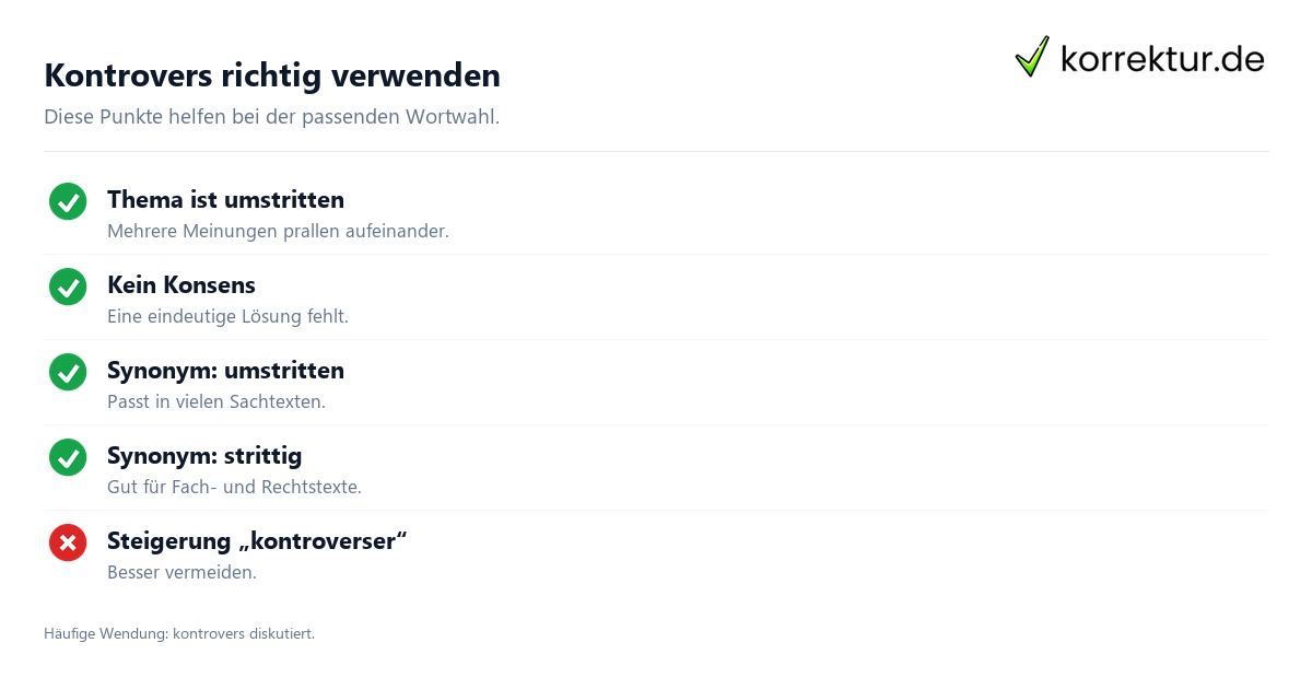 Kontrovers Bedeutung korrekt verwenden: Synonyme und Abgrenzung