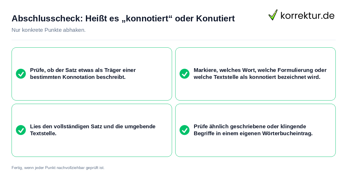 Abschlusscheck: Heißt es „konnotiert“ oder Konutiert Konkreter Abschlusscheck zu Heißt es „konnotiert“ oder Konutiert