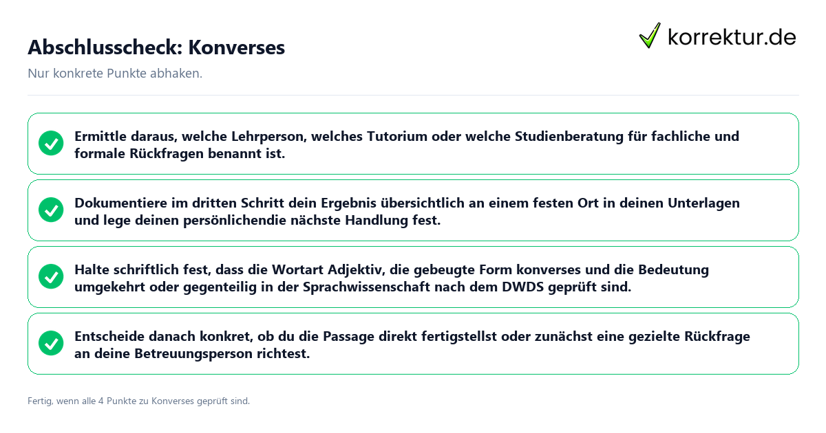 Konkreter Abschlusscheck zu Konverses