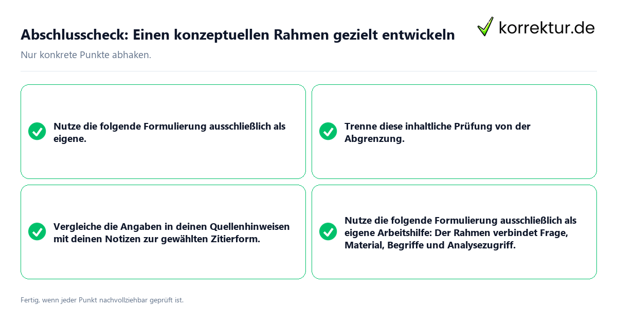 Abschlusscheck: Einen konzeptuellen Rahmen gezielt entwickeln Konkreter Abschlusscheck zu Einen konzeptuellen Rahmen gezielt entwickeln