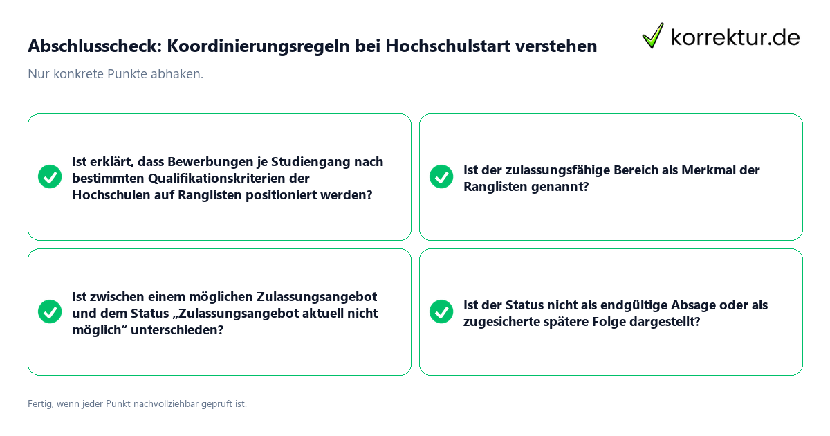 Konkreter Abschlusscheck zu Koordinierungsregeln bei Hochschulstart verstehen