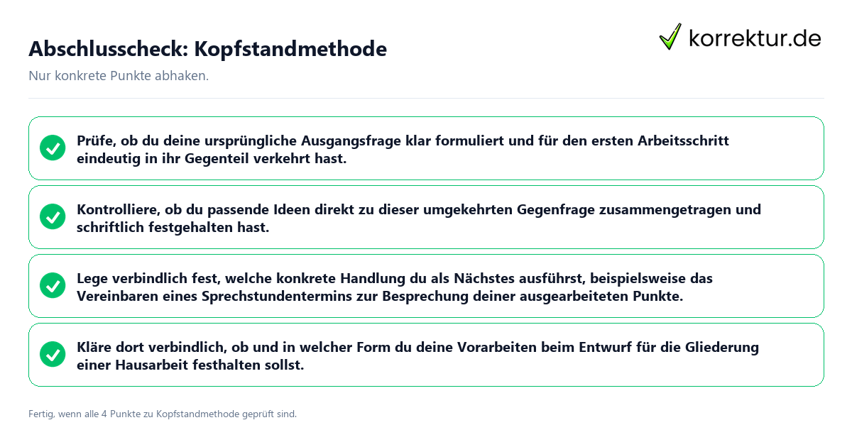 Konkreter Abschlusscheck zu Kopfstandmethode
