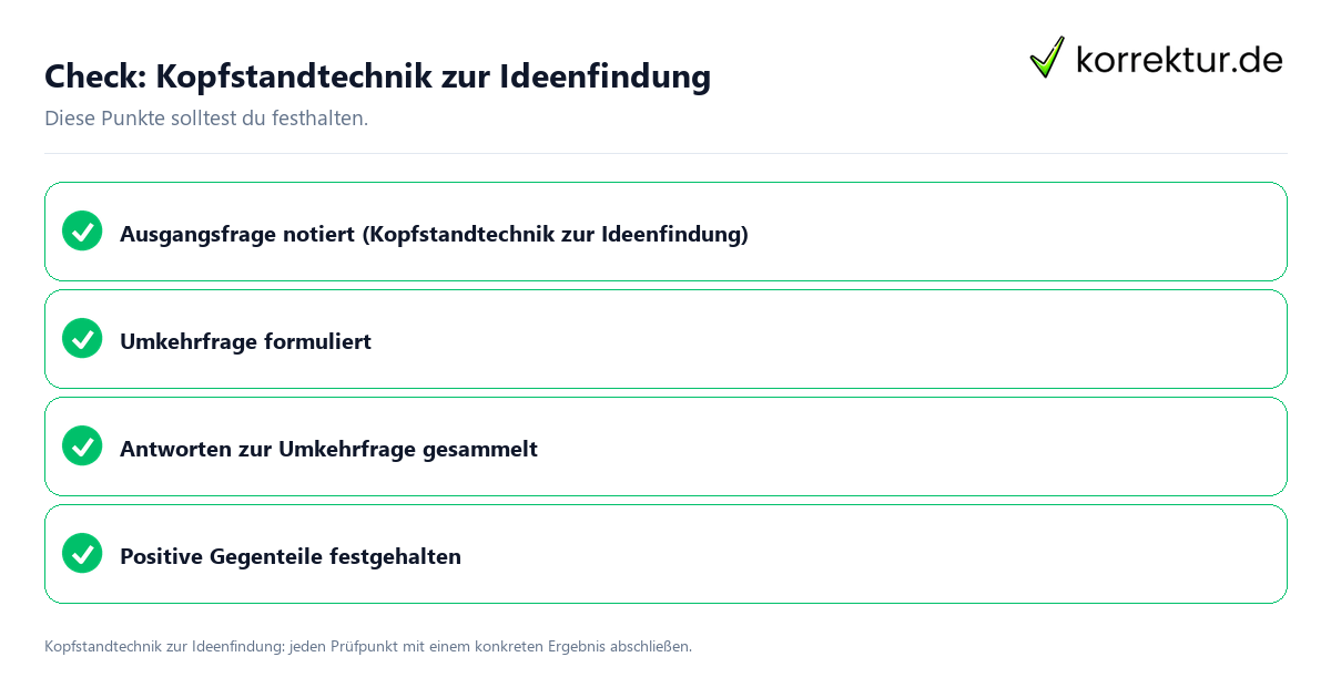 Kopfstandtechnik zur Ideenfindung mit einer themenspezifischen Checkliste