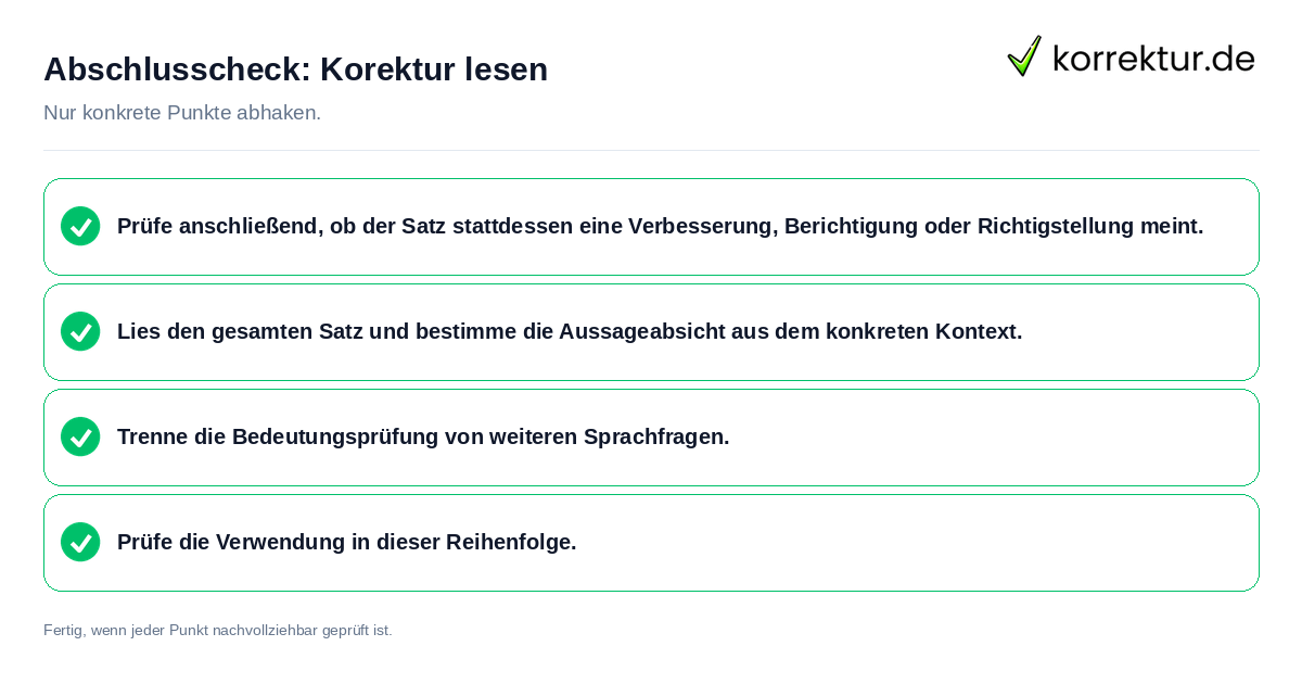 Abschlusscheck: Korektur lesen Konkreter Abschlusscheck zu Korektur lesen