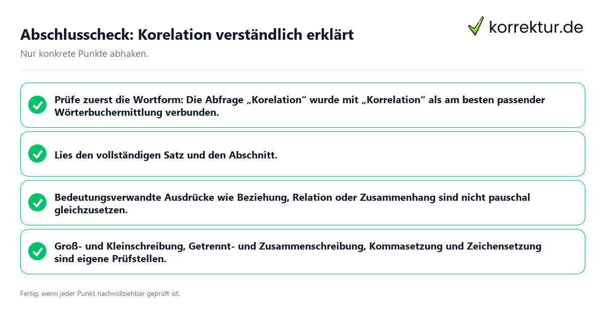 Konkreter Abschlusscheck zu Korelation verständlich erklärt