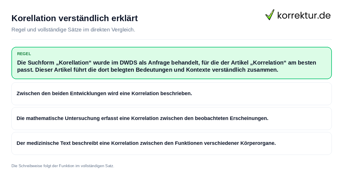 Konkrete Regel und vollständige Beispielsätze zu Korellation verständlich erklärt