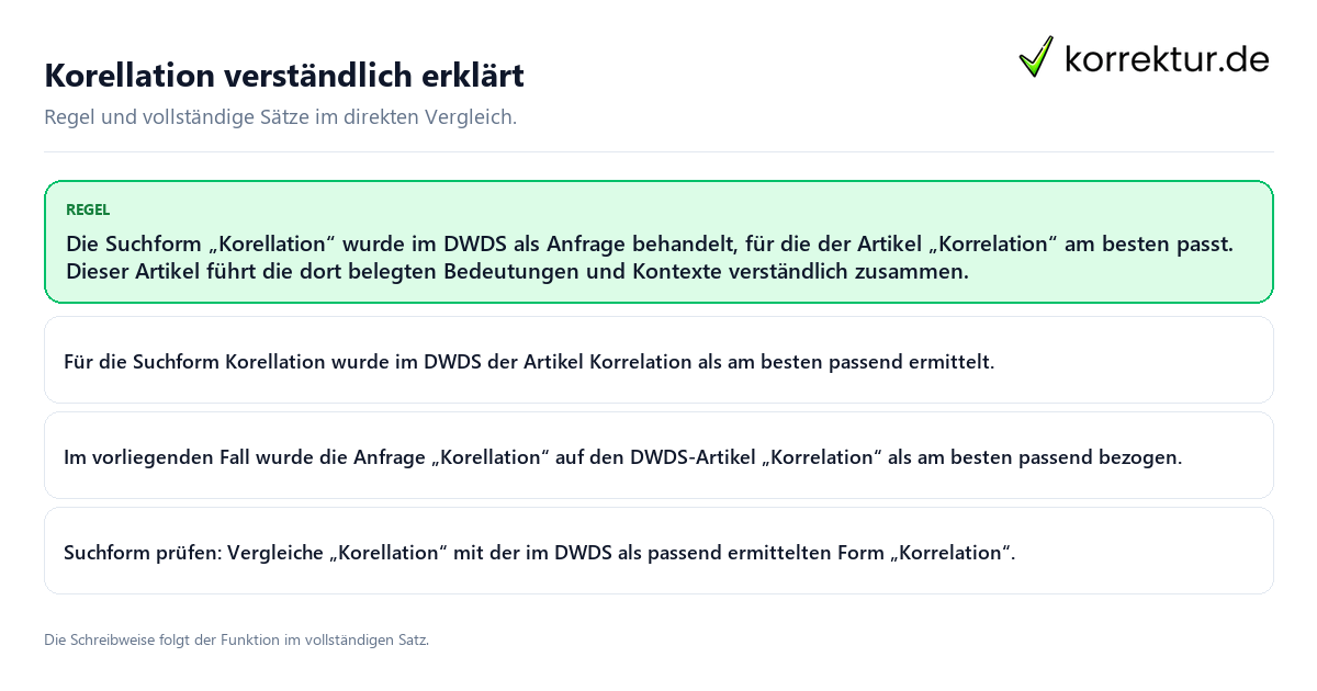 Konkrete Regel und vollständige Beispielsätze zu Korellation verständlich erklärt
