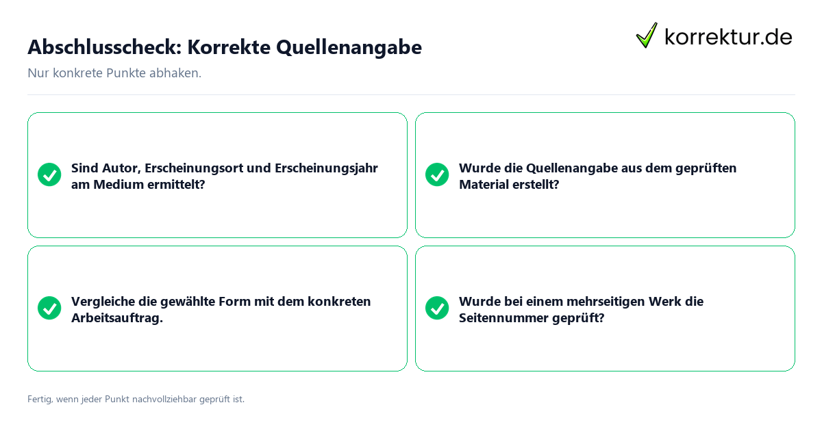 Konkreter Abschlusscheck zu Korrekte Quellenangabe