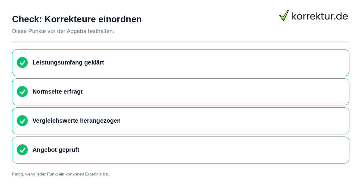 Check: Korrekteure einordnen Korrekteure einordnen: Prüfliste mit vier Punkten