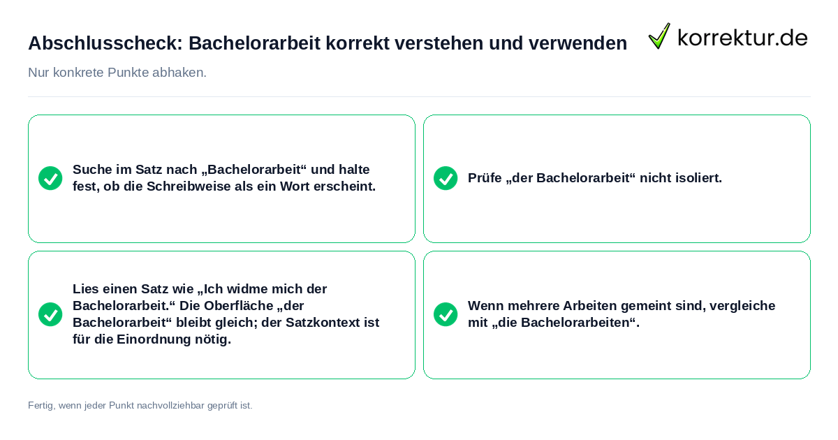Konkreter Abschlusscheck zu Bachelorarbeit korrekt verstehen und verwenden