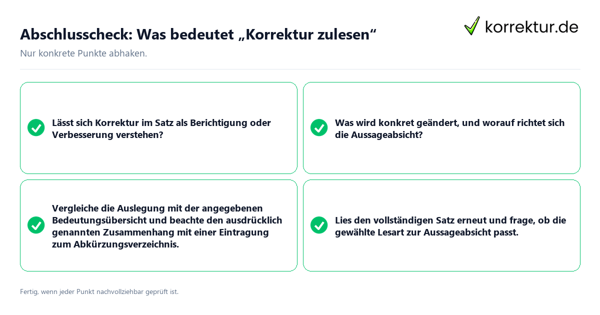 Konkreter Abschlusscheck zu Was bedeutet „Korrektur zulesen“