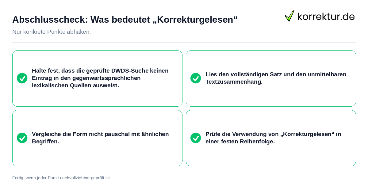 Konkreter Abschlusscheck zu Was bedeutet „Korrekturgelesen“