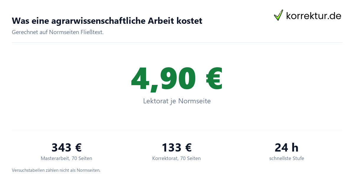 Was eine agrarwissenschaftliche Arbeit kostet Agrarwissenschaft: Preisbeispiele