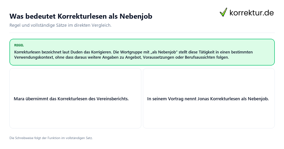 Konkrete Regel und vollständige Beispielsätze zu Was bedeutet Korrekturlesen als Nebenjob