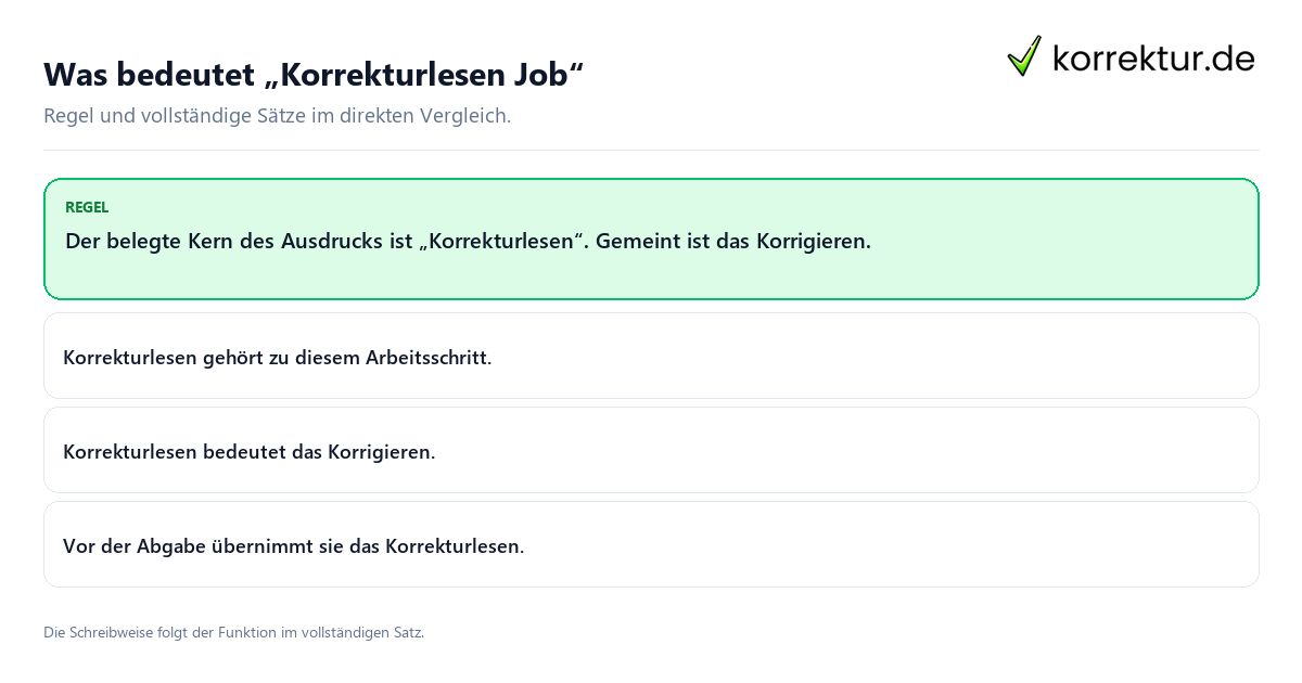 Konkrete Regel und vollständige Beispielsätze zu Was bedeutet „Korrekturlesen Job“