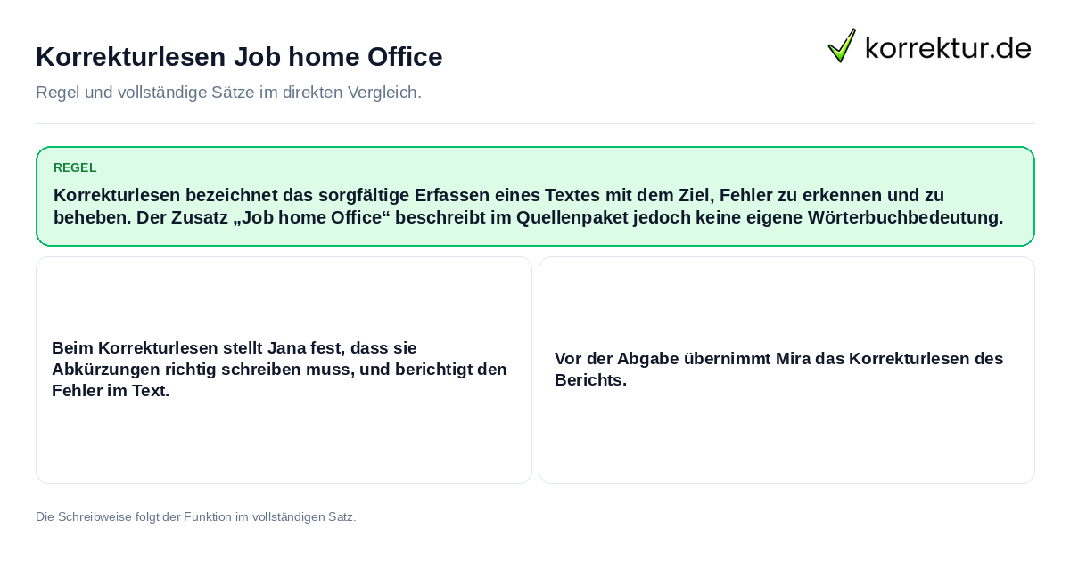 Konkrete Regel und vollständige Beispielsätze zu Korrekturlesen Job home Office