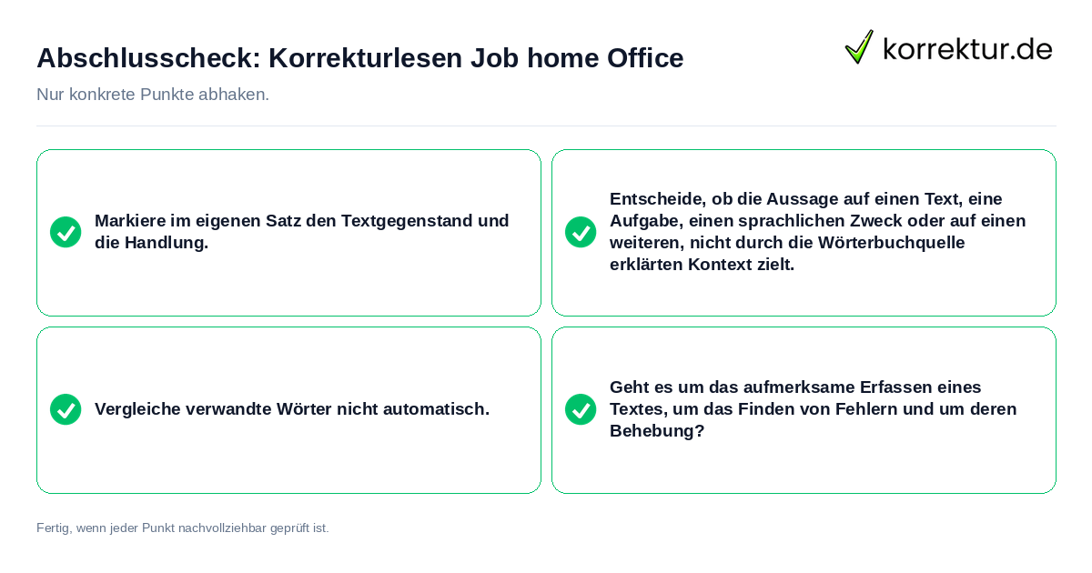 Konkreter Abschlusscheck zu Korrekturlesen Job home Office