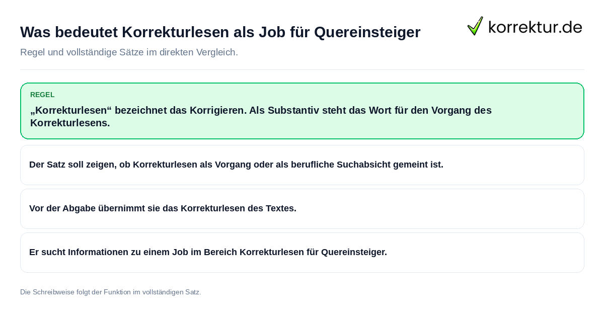 Konkrete Regel und vollständige Beispielsätze zu Was bedeutet Korrekturlesen als Job