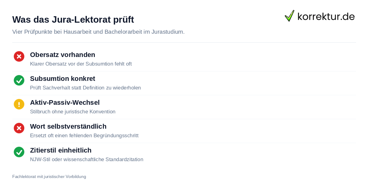 Jura-Lektorat prüft Gutachtenstil bei Hausarbeit und Bachelorarbeit