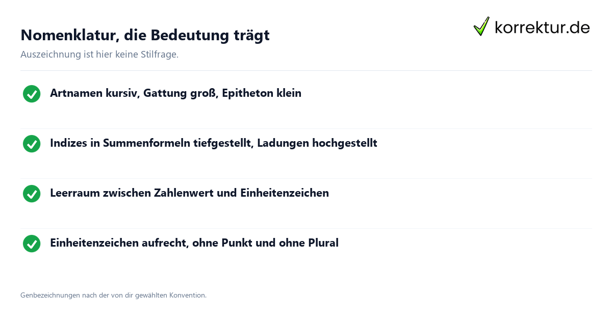 Lektorat Naturwissenschaften: Nomenklaturregeln