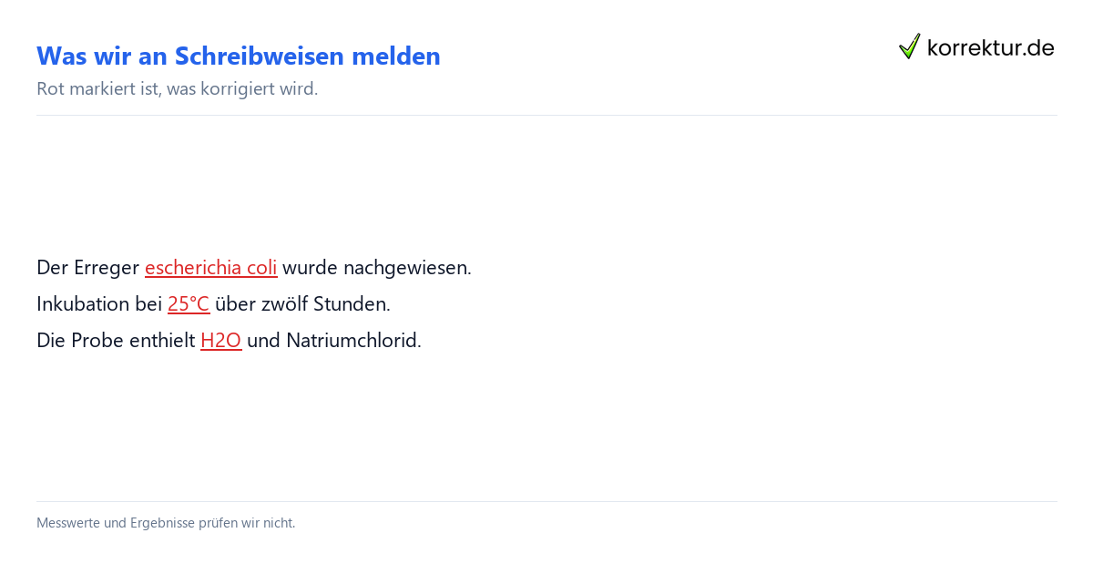 Naturwissenschaften: gemeldete Schreibweisen