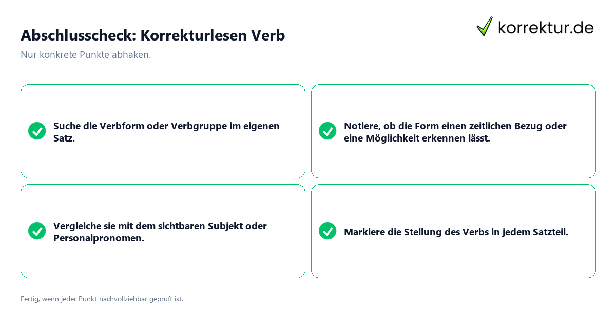 Konkreter Abschlusscheck zu Korrekturlesen Verb