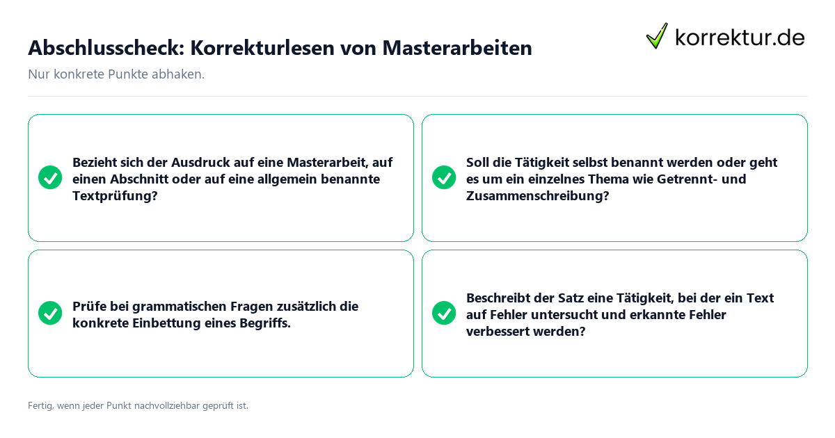 Konkreter Abschlusscheck zu Korrekturlesen von Masterarbeiten