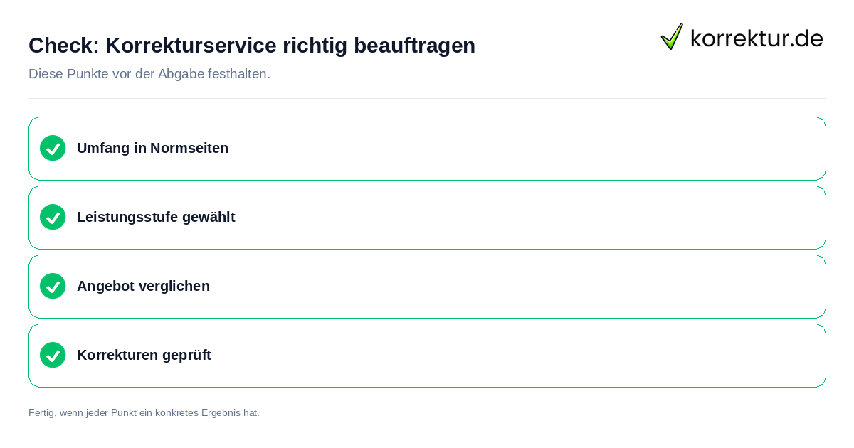 Korrekturservice richtig beauftragen: Prüfliste mit vier Punkten