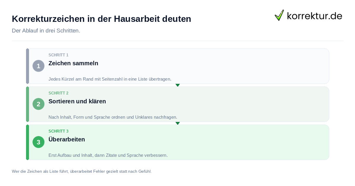 Korrekturzeichen in der Hausarbeit deuten: der Ablauf in drei Schritten