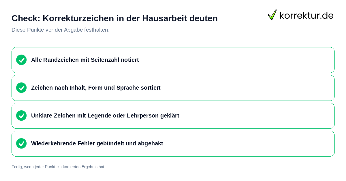 Korrekturzeichen in der Hausarbeit deuten: Prüfliste mit vier Punkten