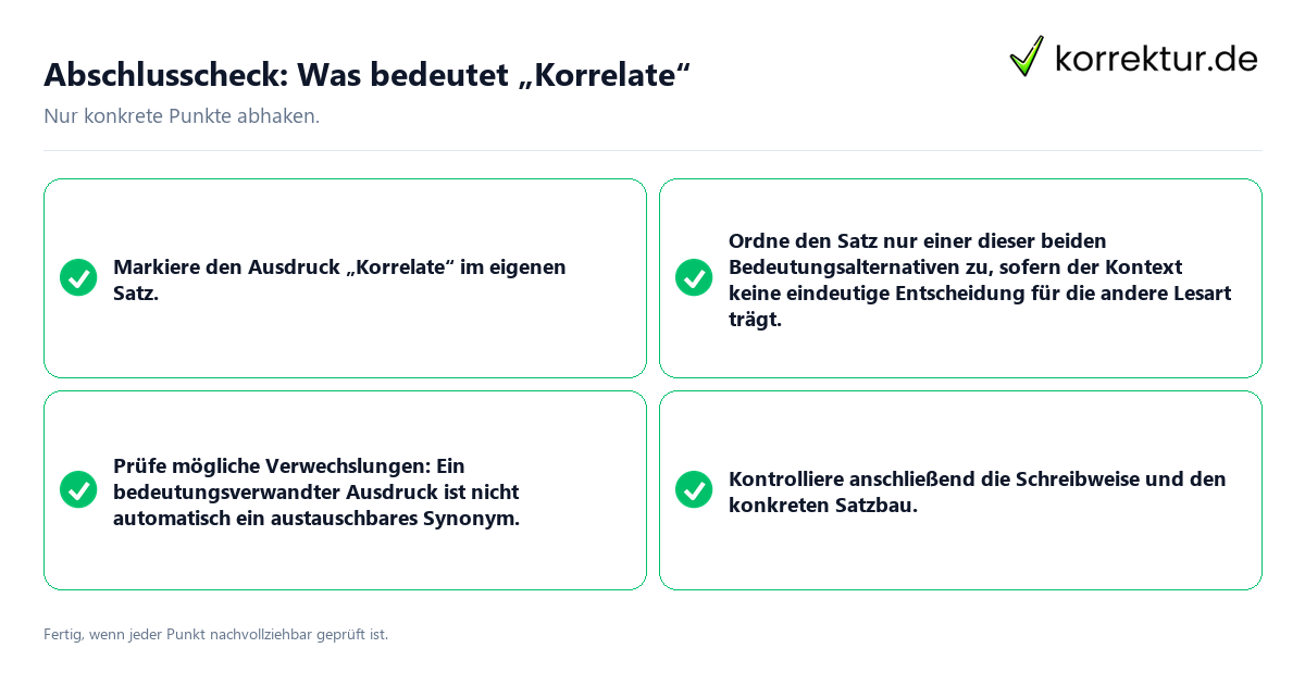Konkreter Abschlusscheck zu Was bedeutet „Korrelate“